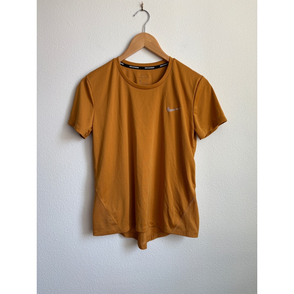 Nike Running Dri-FIT Shirt Womens Small Yellow Ochre Mesh AJ8121-712 Tee